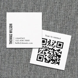 Modern Clean Bold Black White Consultant QR code Fyrkantigt Visitkort