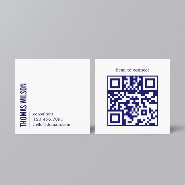 Modern Clean Bold Blue White Consultant QR code Fyrkantigt Visitkort (Skapare uppladdad)