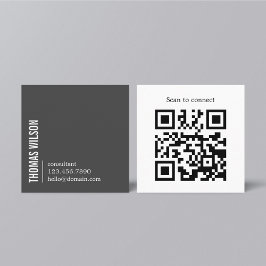 Modern Clean Bold Grey White Consultant QR code Fyrkantigt Visitkort