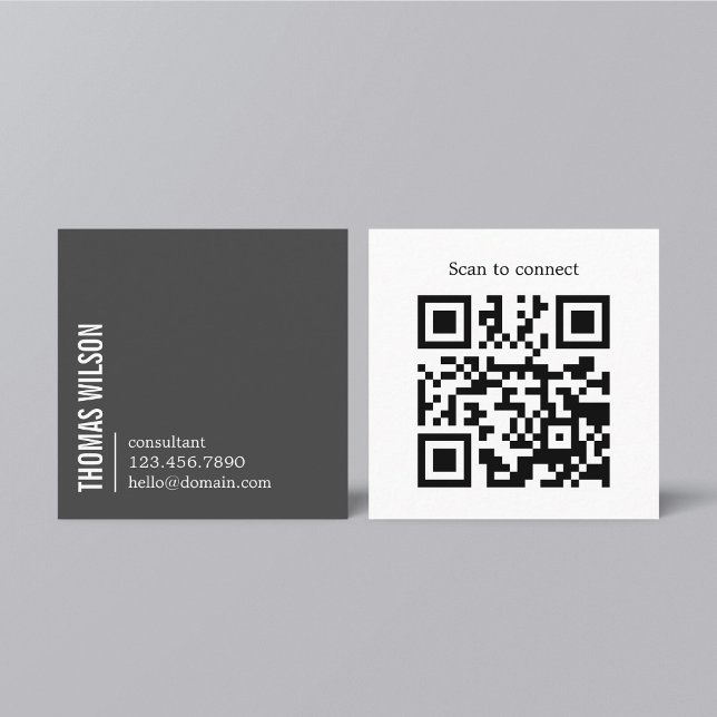 Modern Clean Bold Grey White Consultant QR code Fyrkantigt Visitkort (Skapare uppladdad)