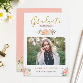 Modern Clean Coral Peach Blommigt Photo Studenten Meddelande