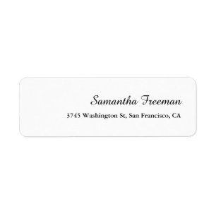 Modern Clean Plain White Minimalist Calligraphy Returadress Etikett