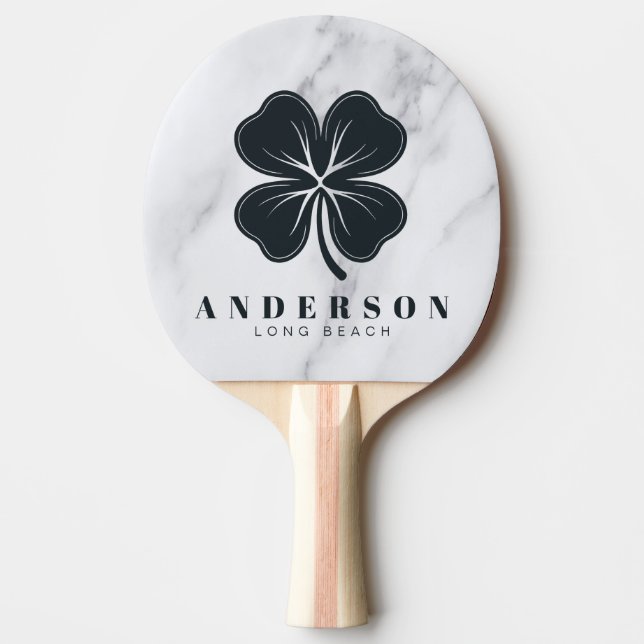 Modern Clean White Four Leaf Clover with Name Pingisracket (Framsidan)