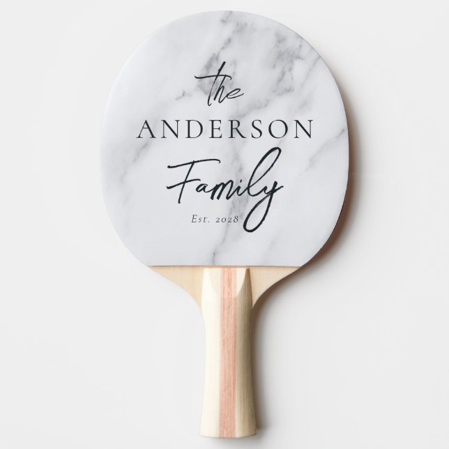 Modern Clean White Marble Hand Written Family Name Pingisracket (Framsidan)