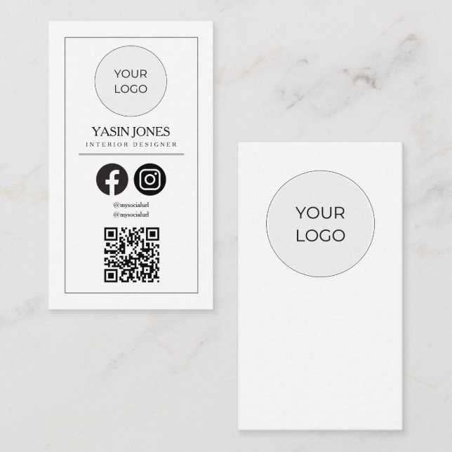 Modern Clean White QR Code Social Media Visitkort (Fram/baksida)