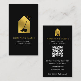 Modern Cleaning Cleaner Service Logo Gold QR Code Visitkort