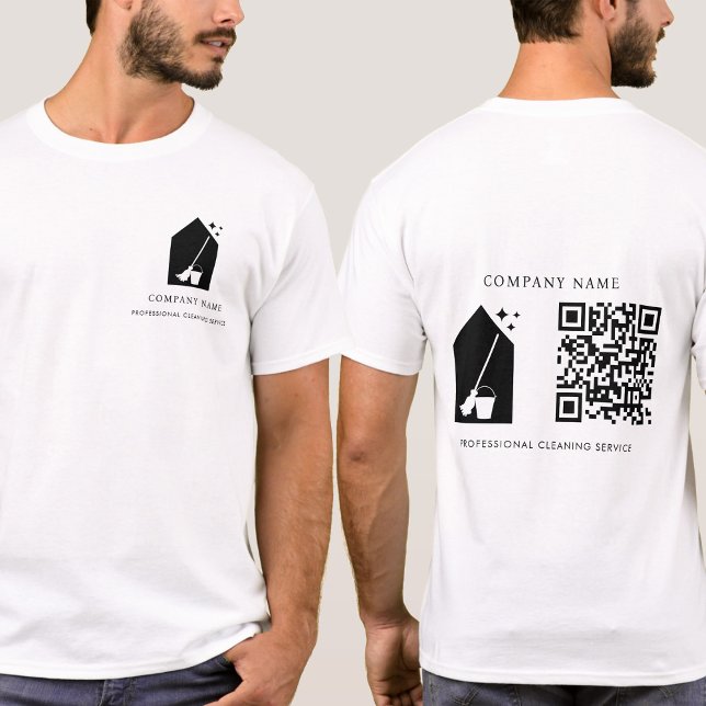 Modern Cleaning Cleaner Service Logo QR Code White T Shirt (Modern Cleaning Cleaner Service Logo QR Code White T-Shirt)