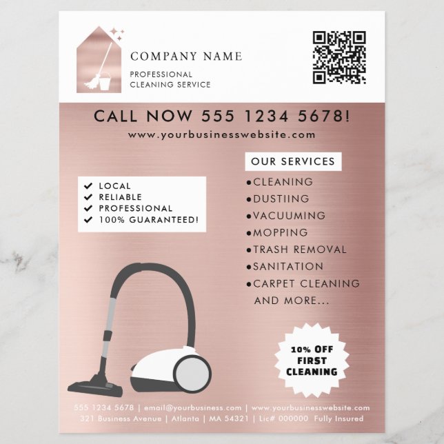 Modern Cleaning Cleaner Service Logo Rose Gold Reklamblad (Framsidan)