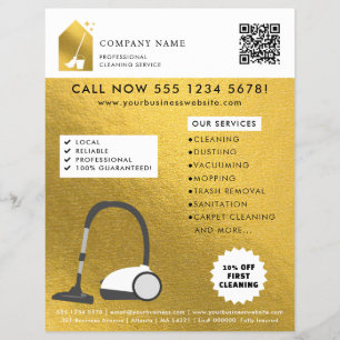 Modern Cleaning Cleaner Service Logotyp Guld QR-ko Reklamblad
