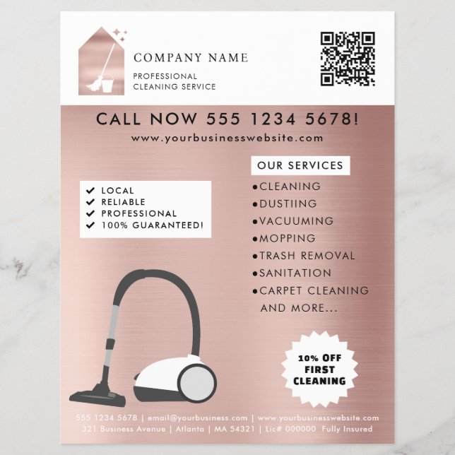 Modern Cleaning Cleaner Service Logotyp Rose Gold Reklamblad (Framsidan)