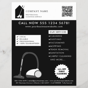 Modern Cleaning Cleaner Service Logotyp Svart QR-k Reklamblad