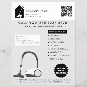 Modern Cleaning Cleaner Services Logotyp Grå QR-ko Reklamblad