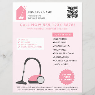 Modern Cleaning Cleaner Services Logotyp Rosa QR-k Reklamblad