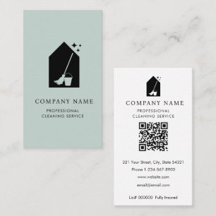 Modern Cleaning Cleaner Services Logotyp Teal QR-k Visitkort