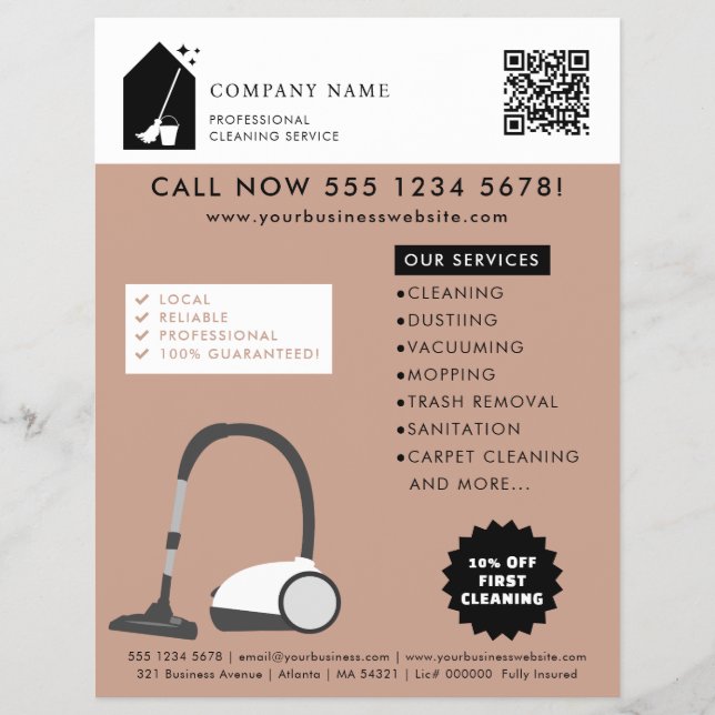 Modern Cleaning Cleaner Services Logotyp Terracott Reklamblad (Framsidan)