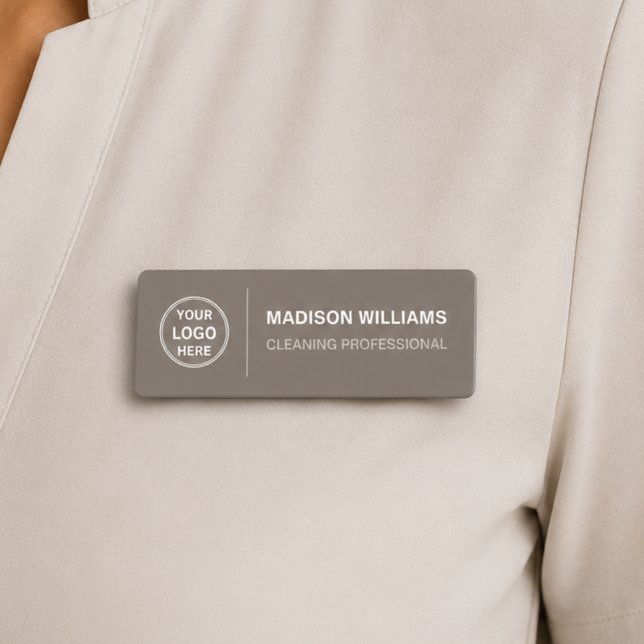 Modern Cleaning Services Logo Beige Namnbricka (Modern Cleaning Services Logo Taupe Name Tag)