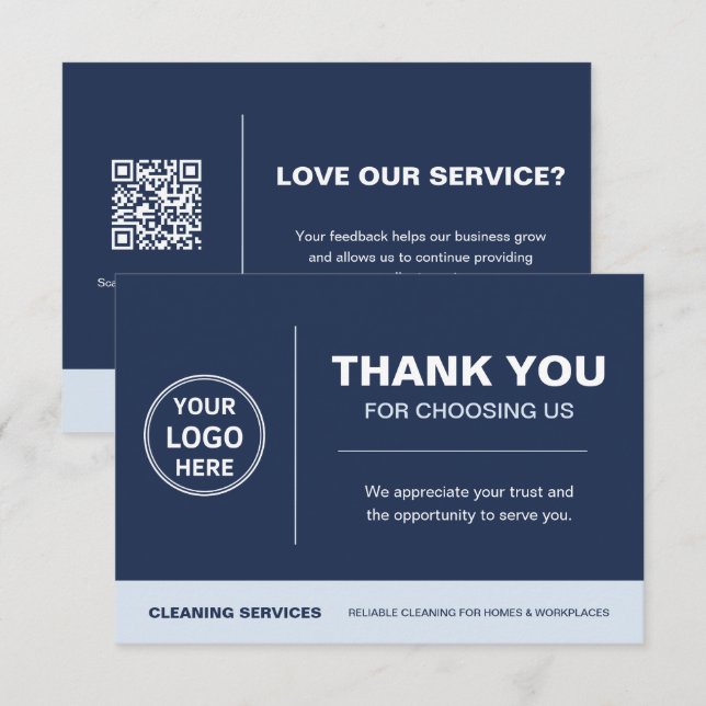 Modern Cleaning Services Logotyp QR-kod Marinblå Tack Kort (Fram/baksida)