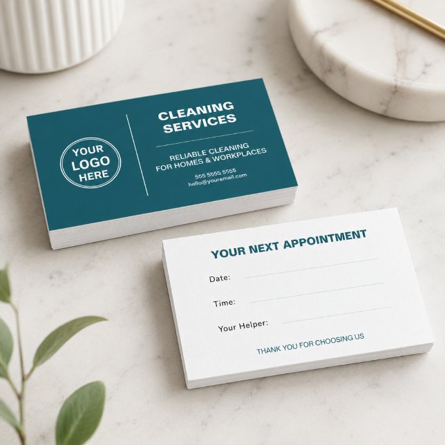 Modern Cleaning Services Logotyp Teal Tidsbeställning Kort (Modern Cleaning Services Logo Teal Appointment Card)
