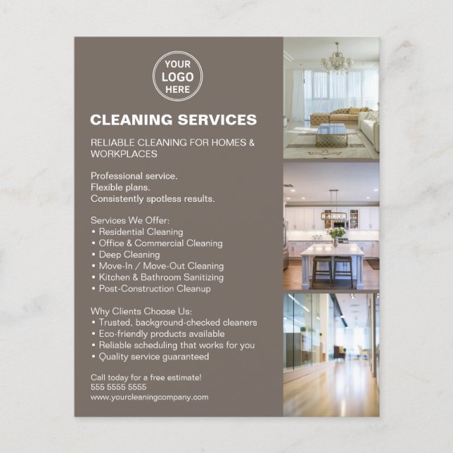 Modern Cleaning Services Photo Logo Taupe Flygblad (Framsidan)