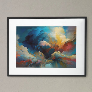 Modern Clouds Abstrakt art Red Blue Bold Färg Poster