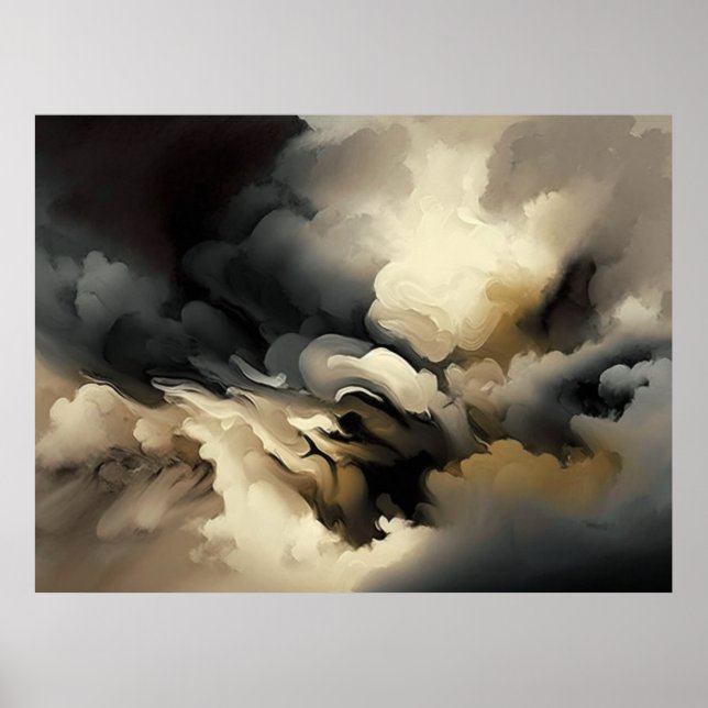 Modern Clouds Abstrakt Black White Grått Poster (Framsidan)