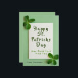 Modern clover St. Patricks Day Good Luck Card Julkort<br><div class="desc">This fresh and modern St. Patrick's Day card features real four-leaf clover photography against a soft sage green background, creating a crisp, contemporary holiday aesthetic. The bold brush-script typography gives the design an artisan handwritten quality that feels personal and warm without being overly traditional. Perfect for sending to a friend,...</div>