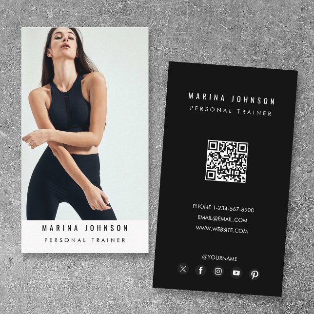 Modern Coach Fitness Trainer Photo QR-kod Visitkort (Modern Coach Fitness Trainer Photo QR Code Business Card)