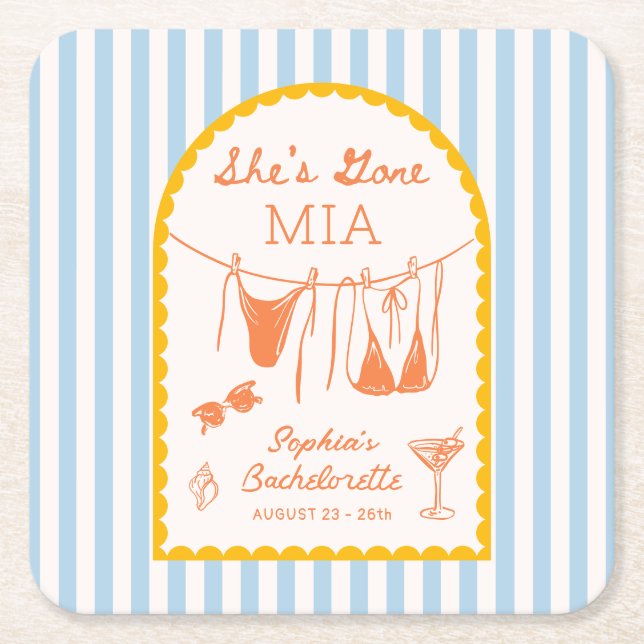 Modern Coastal Bachelorette Party Paper Coasters Underlägg Papper Kvadrat (Framsidan)