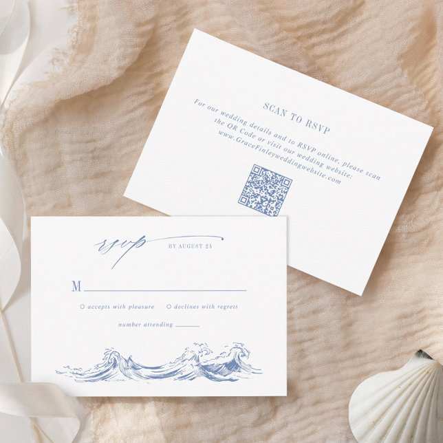 Modern Coastal Chic Blue QR Code Wedding OSA Kort (Skapare uppladdad)
