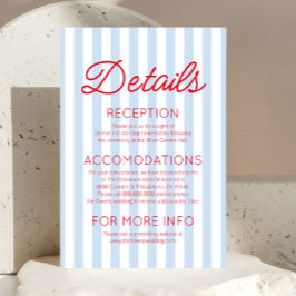 Modern Coastal Red Blue Stripes Wedding Details Tilläggskort