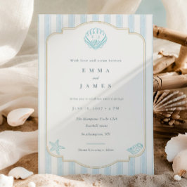 Modern Coastal Seashell Nautical Striped Wedding Inbjudningar