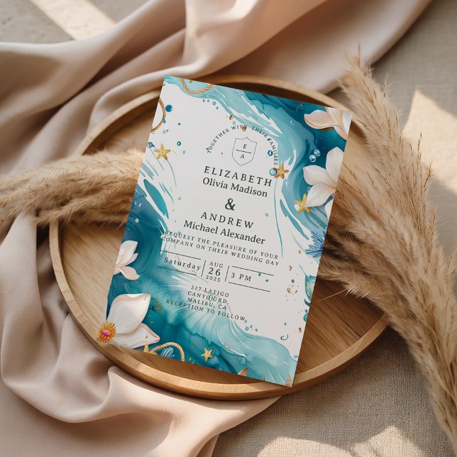 Modern Coastal Seashell Watercolor Wedding Inbjudningar (Skapare uppladdad)