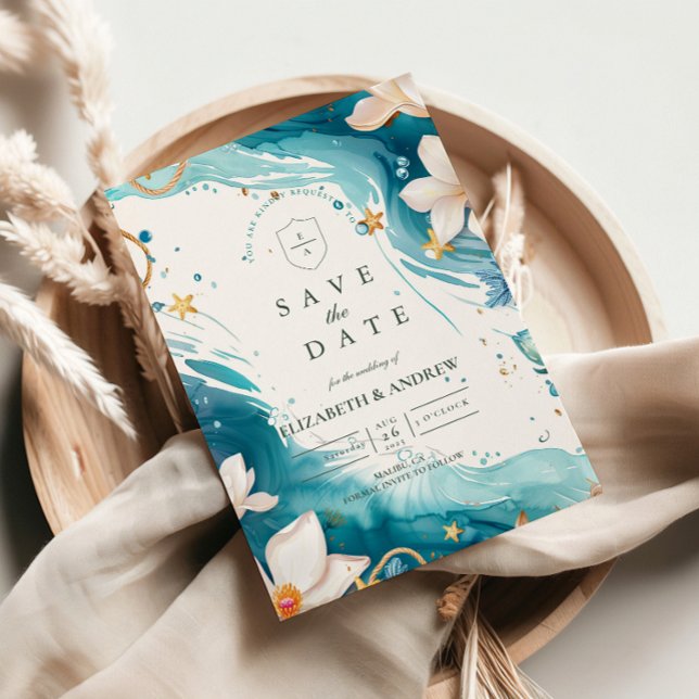 Modern Coastal Seashell Watercolor Wedding Spara Datumet (Skapare uppladdad)
