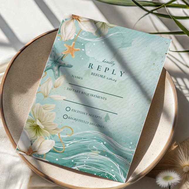 Modern Coastal Wave Floral Wedding OSA Kort (Skapare uppladdad)