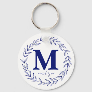 Modern Cobalt Blue Personlig Monogram Nyckelring