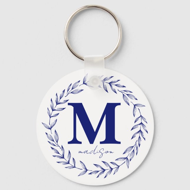 Modern Cobalt Blue Personlig Monogram Nyckelring (Framsida)