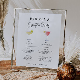Modern Cocktail Namnteckning Drink Pub Menu-tecken Poster