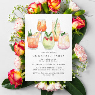 Modern Cocktail Party Cute Girly Womens Birthday Inbjudningar