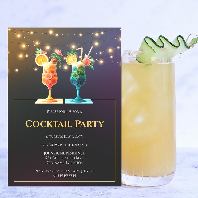 Modern Cocktail Party Inbjudningar (Modern cocktail party invitation front view.)