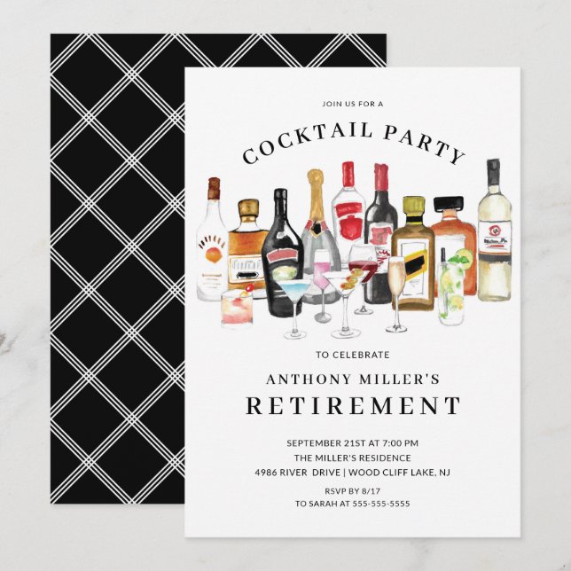 Modern Cocktail-Pension-partiinbjudan Inbjudningar (Fram/baksida)