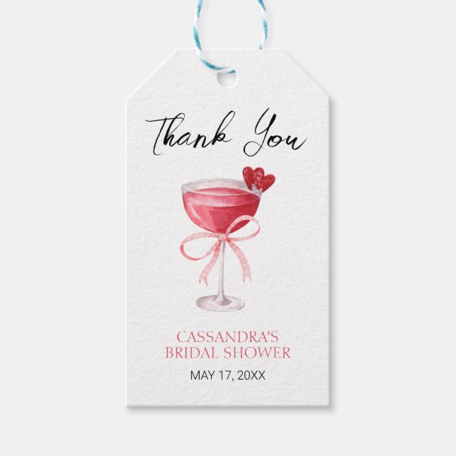 Modern Cocktail Rosa Båge Bröllopsfest Tack Presentetikett (Framsidan)
