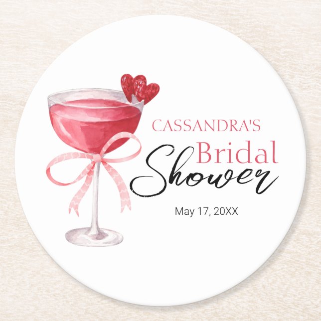 Modern cocktaildryck Rosa Slöja Bröllopsdusch  Underlägg Papper Rund (Framsidan)