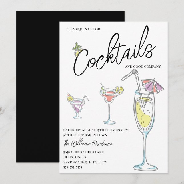 Modern Cocktailfest Inbjudningar (Fram/baksida)