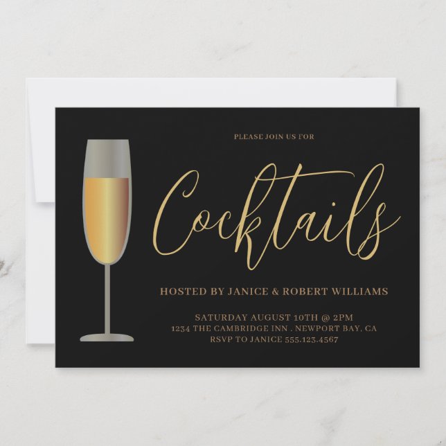 Modern Cocktailparty-manus Black Gold Inbjudningar (Framsida)