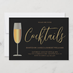 Modern Cocktailparty-manus Svart Guld Inbjudningar