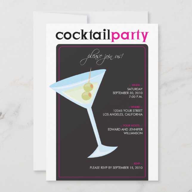 Modern cocktailpartyinbjudan (fuschiaen) inbjudningar (Framsida)