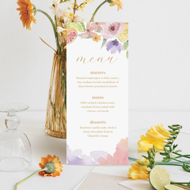 Modern Cocktails Citrus Watercolor Blommigt Paradi Meny (Skapare uppladdad)