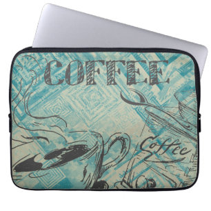 Modern Coffee Lovers Kafé Konst Skiss Blå Laptop Fodral