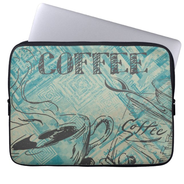 Modern Coffee Lovers Kafé Konst Skiss Blå Laptop Fodral (Framsidan)