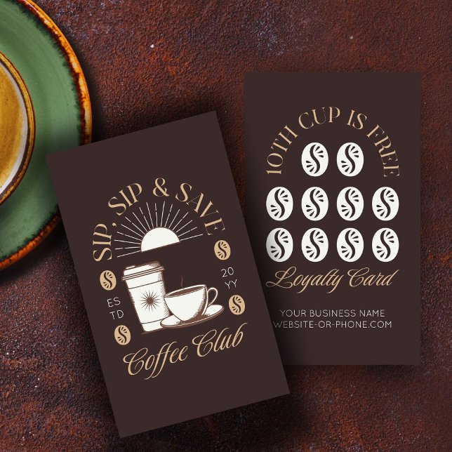 Modern CoffHouse-lojalitet och Spara Visitkort (Sip & Save Coffee Loyalty Cards by Busy Business Bee)